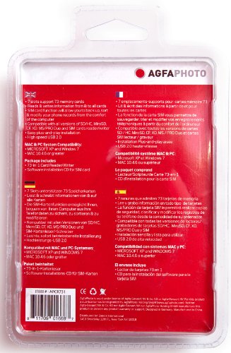 AGFA 73-in-1 Card Reader/Writer Compatible with All Versions of SD/HC, Micro SD, CF, XD, MS/Pro Duo and SIM Cards