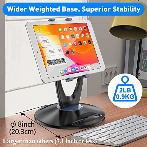 iPad Tablet Stand Holder for Desk - 6 inch to 13 inch - Stable, Adjustable - 360° Swivel Angle Pen Phone iPad Stand for Store, Retail Kiosk, Reception, Home Office, Gift Ideas - Black - color: Black