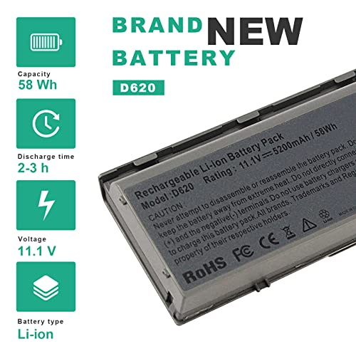 Fancy Buying Laptop Battery for Dell Latitude D620 D630 D630C D630N D631 D640 PC764, JD634, 312-0383, 451-10298 P/N's: PP18L RD300 RD301 PC764 TC030 TD175-12 Months Warranty (6 Cells 11.1V 5200mAh) - size: 7.25*2.65*0.94inch D620