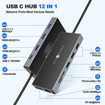SETMSPCE Docking Station(Three Monitors), DP 4K@60Hz, 2*HDM 4k@60Hz,PD100W, 2*USB-A 10Gbps, PD100W, RJ45 1000Mbps, 2*USB-A 2.0, SD/TF, Audio, Docking Station for USB-C Devices' Data Transmission - size: PD, HDMI, USB-A, SD, TF, 3.5mm Jack, RJ45, DP