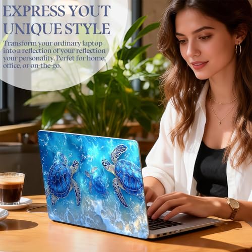 Universal Laptop Skin Sticker Decal,15.6 Inch Laptop Vinyl Cover for 13" 14" 15.6" Laptop,Scratch-Resistant Waterproof Protector Wrap,Reusable with Wrist Pads,Blue Ocean Turtles - color: Blue Ocean Turtles