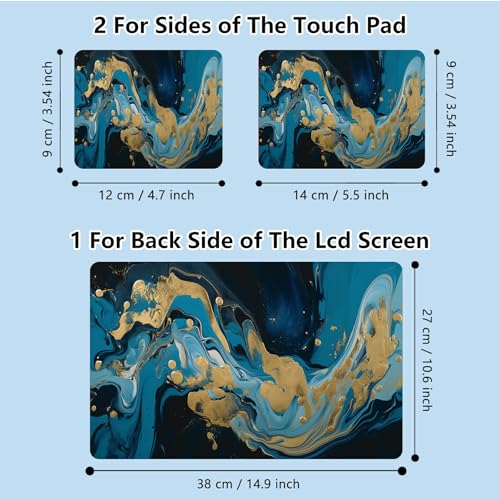 Universal Laptop Skin Sticker with 2 Wrist Pad Skins, Waterproof Scratch Resistant Vinyl Laptop Cover Decal, Cut to Fit for 11–15.6 Inch MacBook HP Dell Lenovo, Golden Blue Marble - color: Golden Blue Marble
