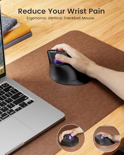 ProtoArc EM05 NL Wireless Vertical Trackball Mouse, 5 DPI Levels, Purple | 62° Vertical Design Supports a Natural Wrist Posture, Connect 3 Devices Via Bluetooth/2.4G USB-A, 500mAh Rechargeable Battery - color: Purple