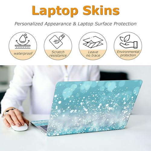Universal Laptop Skin Sticker with 2 Wrist Pad Decals, 3-Piece Removable Vinyl Laptop Cover, Blue Glitter Waterproof Anti-Scratch, Easy-Trim Fit for 13.3" 14" 15.6" Laptops - color: Blue Glitter
