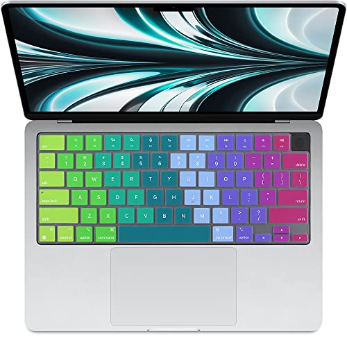 ProElife Keyboard Cover Skin for MacBook Air 13/15 Inch M5 M4, Rainbow | US Enter, Ultra Thin (0.26 mm), Silicone Protective Skin, Easy to Apply, Washable & Reusable, Dust-proof, Precision Molded - color: Rainbow