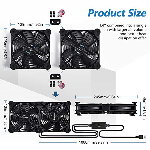 SCCCF Dual 120mm Quiet USB Cooling Fan with Speed Control - 5V Portable Fan for TV， Gaming Console Cooling，Electronics, Router, DVR, PS5/Xbox/PC Cabinet,&Computer - style: USB 120mm Dual Fan