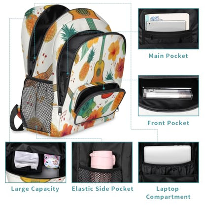 Guitar Pineapple Hibiscus Large Backpack for Women and Men Waterproof Travel Laptop Backpack Lightweight Business Work Daypack Fits 17 Inch Computer - color: Multicolor 4