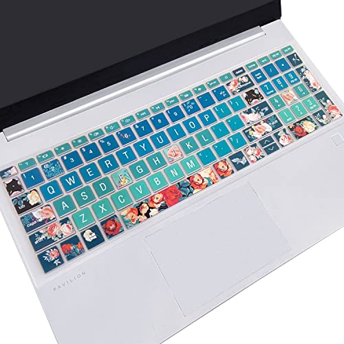 Silicone Keyboard Cover for 15.6 HP Laptop 15-fc 15-fd 15t-fd 15z-fc/HP Pavilion 15-eg 15t-eg 15-eh 15-er, 17z-ca 17-cn 17-cp 17z-cp Model Series,Red Rose - color: Red Rose
