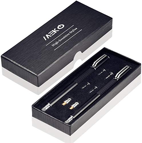 MEKO Stylus Pen for Touchscreen, 2-in-1 Universal Stylus | MEKO 1st Gen Passive Stylus, Fiber & Disc Tips with Clip, Compatiable with All Touch Screens(Black/Black) - color: *Black/Black