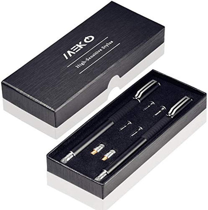 MEKO Stylus Pen for Touchscreen, 2-in-1 Universal Stylus | MEKO 1st Gen Passive Stylus, Fiber & Disc Tips with Clip, Compatiable with All Touch Screens(Black/Black) - color: *Black/Black