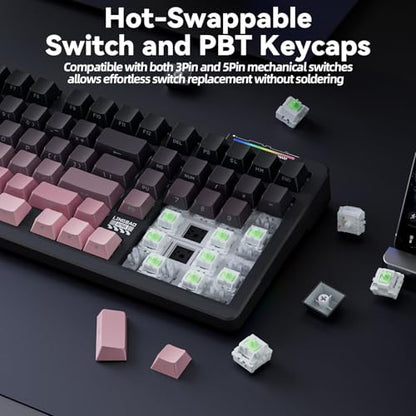 LINGBAO K98 Wireless Mechanical Gaming Keyboard, Tri-Mode Gasket Hot Swap | Linear Switches Creamy Keyboard with Number Pad,96% Layout RGB Backlit Mechanical Keyboard for PC Laptop, Custom Software - color: K98 | 10000mAh | Gradient Black Pink