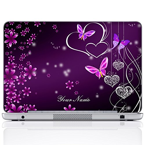 Custom Design Personalized Laptop Skin Sticker Cover Art Decal, Customize Size & Text (12 Inch, Purple Hearts Butterflies) - color: Purple Hearts Butterflies, size: 12 Inch