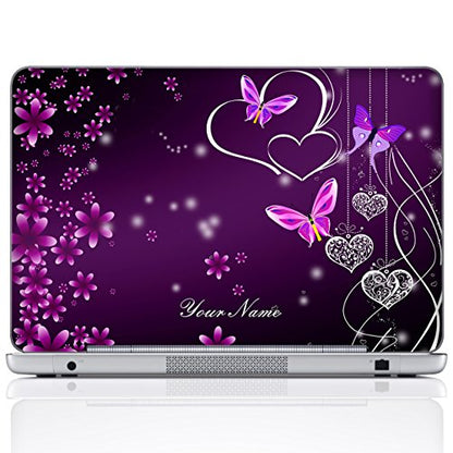 Custom Design Personalized Laptop Skin Sticker Cover Art Decal, Customize Size & Text (12 Inch, Purple Hearts Butterflies) - color: Purple Hearts Butterflies, size: 12 Inch