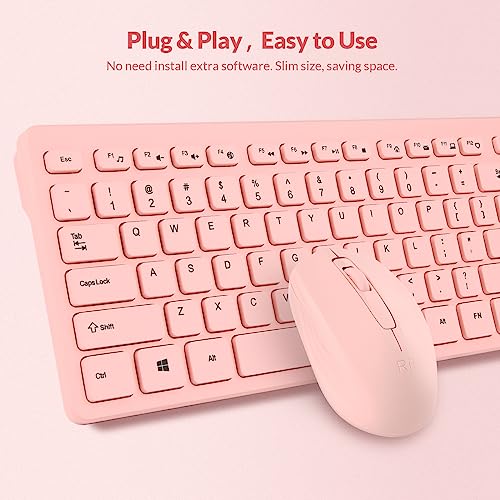 Wireless Keyboard and Mouse Combo - Rii Standard Office PC Keyboard and Optical Wireless Mice (Pink) - color: PINK