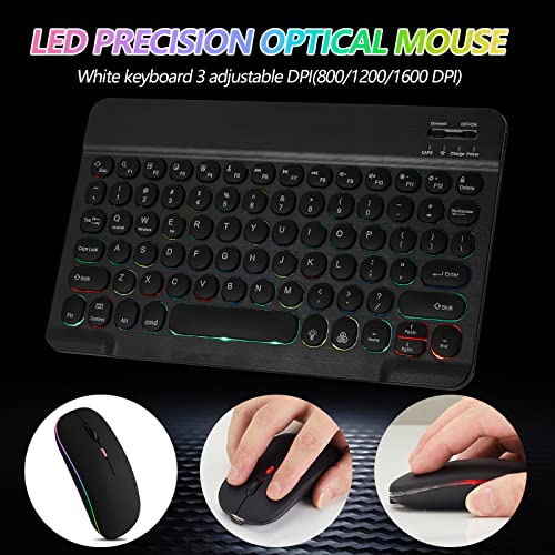 Ultra-Slim Lightweight Bluetooth Keyboard And Mouse Portable Wireless Keyboard Rechargeable 7-Color Backlit for Apple iPad iPhone Samsung Tablet iPhone Smartphone iOS Android Windows, Round Keys Black - color: black