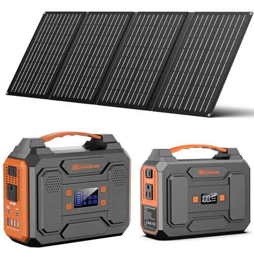 Portable Solar Generator with Panel, 300W Portable Power Station with Foldable Solar Panel 40W, 110V AC Outlet 100W Camping Solar Power Bank Lithium Battery Pack for Home Use RV Outdoor Power Outage