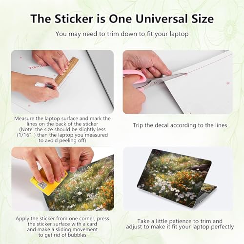 Laptop Skin Sticker Decal, Universal Reusable Vinyl Laptop Cover for 12" 13" 13.3" 14" 15" 15.4" 15.6" Notebook PC, Reusable Waterproof Scratch-Resistant with 2 Wrist Pads,Art Wildflower - color: Art Wildflower