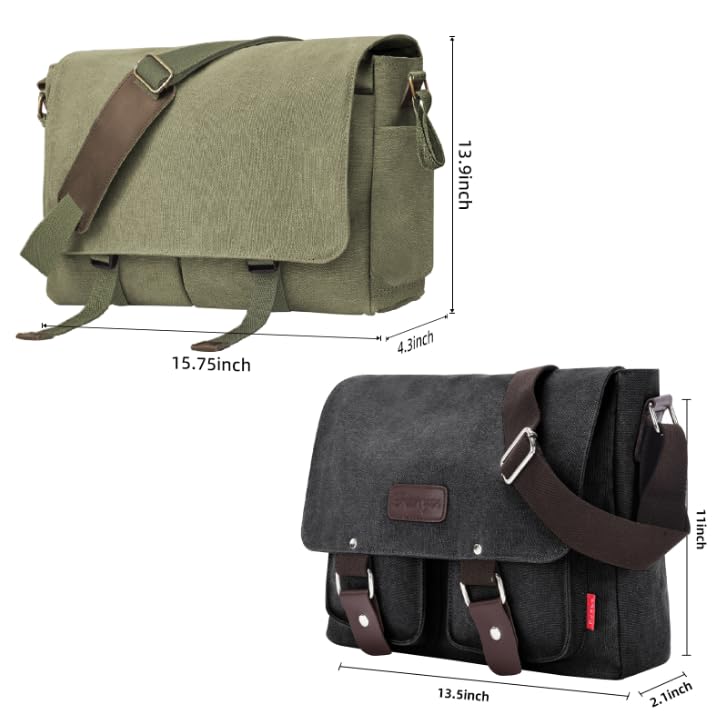 Messenger Bag for men Laptop Bag UnisexRetro Canvas Bag14-15.6 inches Casual single shoulder bag For Work College Travel - color: S-army Green