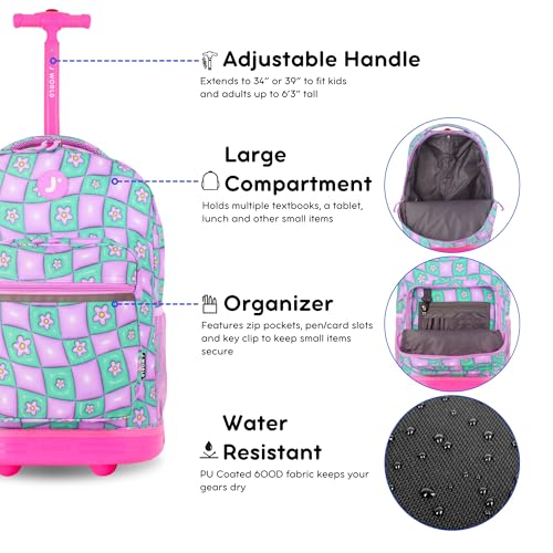 J World Sunrise Kids Rolling Backpack with Wheels for Girls Boys, Roller Bookbag for School, 18 x 13 x 9 Inches, Puffy Flower - color: Puffy Flower