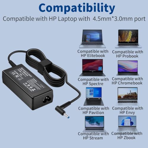 45W Charger Replacement for HP Laptop Charger, Blue Tip,19.5V 2.31A | Fast Charging Computer Power Adapter with Power Cord