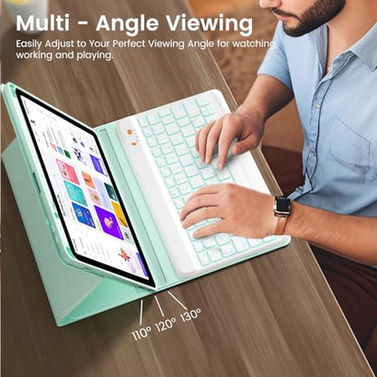 Keyboard Case for iPad Air 5th/4th Generation 10.9 Inch (2022/2020) Compatible with iPad Pro 11 Inch 1st–4th Generation, Detachable Wireless Keyboard with 7-Color Backlit and Pencil Holder - color: Mint green