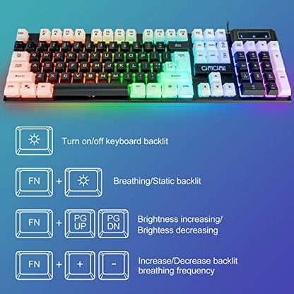 CHONCHOW Light Up Keyboard and Mouse Combo, Full Size RGB Gaming LED Keyboard and Rainbow Wired Gaming Mouse for PS4 PS5 Xbox One Computer Desktop PC Gamer Office - color: Main Black
