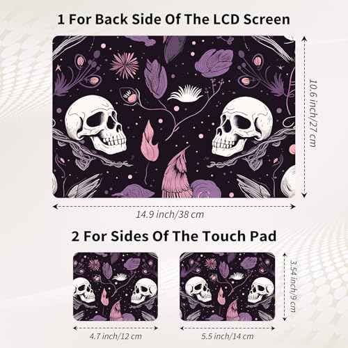 Laptop Skin Sticker 3-Piece Set,Raven Skulls | Trim-to-fit 3-piece vinyl set with one 15 x 10.6 in lid skin and two palm-rest decals for many 12-15.6 in laptops - color: Raven Skulls