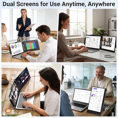 Laptop Screen Extender 14.1" 1080P, Dual Screen Monitor for Laptop 13-17.3" | Plug & Play FHD IPS Portable Monitor Extender with USB-C/HDMI,Travel Monitor for Work, Home Office Mac/Windows/Chrome/Android