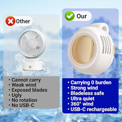 jintion Handheld Fan Portable Neck Waist Personal Mini Clip on Hand Fans Rechargeable Wearable for Shirt Belt That Deliver Refreshing Cool Breeze Under Held Cooling Wind Small 360° Rotatable - color: White