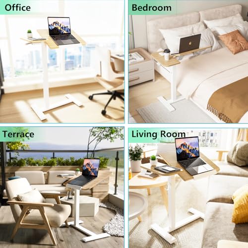 ETHU Overbed Table with Tilting Top, Medical Table with Wheel Height Adjustable - Laptop Bedside Table with Locking Wheels for Hospital, Home, and Office - color: Wood