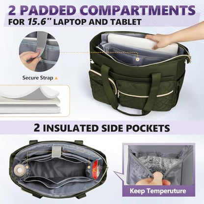 SDYSM Teacher Tote Bag 15.6 inch Laptop Bag Work Bags for Women Nurse Tote Professional Computer Messenger Shoulder Bags Laptop Briefcase for Office, College, Nursing, Olive Green - color: Olive Green