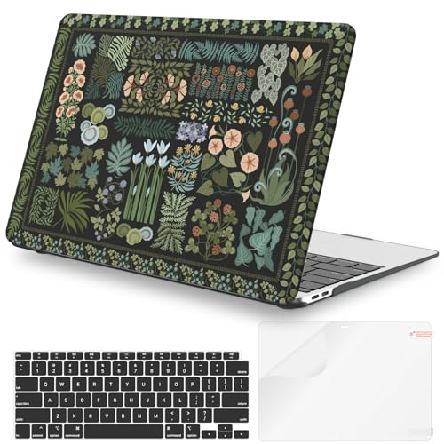 iCasso for MacBook Air 13 inch Case 2020 2019 2018 Release A2337 M1 A2179 A1932, Flower Hard Shell Protective Case for MacBook Air 13.3 inch + Keyboard Cover + Screen Film, Black - color: Black Plant