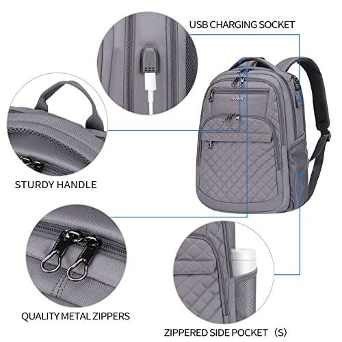 KROSER Travel Laptop Backpack 17 Inch Large Computer Backpack Dark grey | Water-Repellent Daypack, USB Charging Port, RFID Pockets, for Work/Business/College/Men/Women, Quilted - color: Quilted Dark Grey