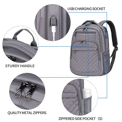 KROSER Travel Laptop Backpack 17 Inch Large Computer Backpack Dark grey | Water-Repellent Daypack, USB Charging Port, RFID Pockets, for Work/Business/College/Men/Women, Quilted - color: Quilted Dark Grey