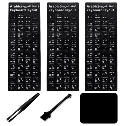 Universal Arabic Keyboard Stickers (6-in-1), Black Background with White Lettering for Computer Laptop Notebook Desktop, Replacement Computer Keyboard Stickers (Arabic) - color: Arabic