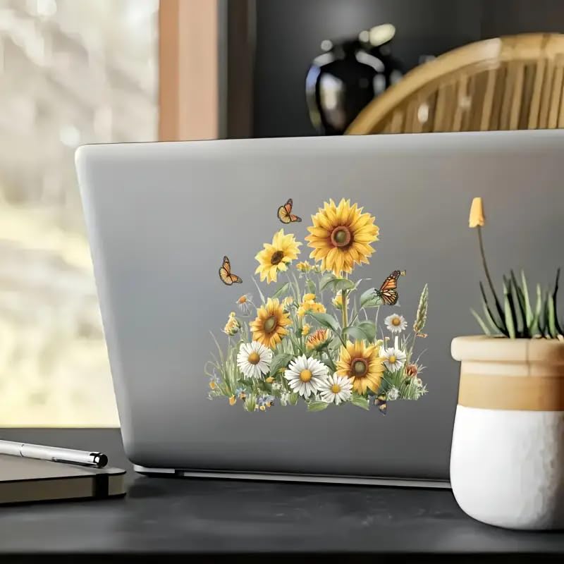 Sunflower and Butterfly PVC Vinyl Car Decals Stickers Waterproof Self-Adhesive Decals for Cars, Laptops, Trucks, Motorcycles Wall Window Luggage Scratch Cover Door Decor Sticker