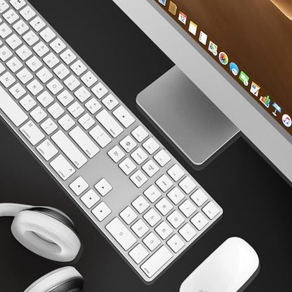 Bluetooth Slim Keyboard for Mac, Aluminum Rechargeable Keyboard Wireless, Low-Profile Silent Flat Key Compatible with Apple iMac, MacBook, Mac and iOS, Full Size - Silver White - color: Silver white
