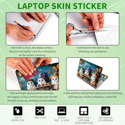 Laptop Skin Sticker Decal, Universal Protective Cover Fit 12 13 14 15.6 Inch Notebook, Reusable Water-Resistant Vinyl Decal w/ 2 Wrist Pads for Business Travel Office, Butterfly White Fairy - color: Butterfly White Fairy