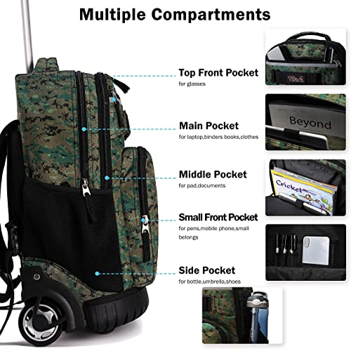 Tilami Rolling Backpack 19 inch with Lunch Bag Wheeled Laptop Backpack, Camouflage - color: Camouflage
