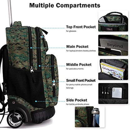 Tilami Rolling Backpack 19 inch with Lunch Bag Wheeled Laptop Backpack, Camouflage - color: Camouflage