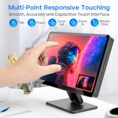 ROADOM 7" Touchscreen Monitor, 1024x600 IPS Raspberry Pi Screen, HDMI | 5-Point Touch, Dual Speakers, Plug & Play, Pi 5/4/3/Zero, Home Assistant, Gaming, PC Sub-Monitor, 3 Display Modes, with Case - size: 7 Inch