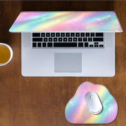 Laptop Skin Sticker Decal 15-15.6 Inch with Cute Mouse Pad, Universal Reusable Vinyl Sticker for 12.1 13 13.3 14 15.4 Inch Netbook and Notebook PC, Rainbow Glitter Art - color: Rainbow Glitter Art