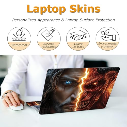 Universal Laptop Skin Sticker with 2 Wrist Pad Decals, 3-Piece Removable Vinyl Laptop Cover, Face of Jesus and Devil Waterproof Anti-Scratch, Easy-Trim Fit for 13.3" 14" 15.6" Laptops - color: Face of Jesus and Devil