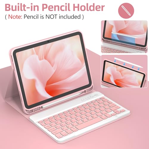 KBCASE for iPad Air 11 inch (M4/M3/M2) Case with Keyboard, Light Pink | Keyboard Case for iPad Air 5th/Air 4th/Pro 11 2018, Detachable Wireless Keyboard, Pencil Holder - color: Light Pink