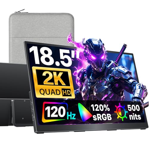cocopar Portable Monitor 18.5 Inch 2K QHD 120Hz 120% sRGB Travel Monitor with Speaker HDMI USB-C Second Screen for Laptop MacBook Surface PC Xbox PS4/5, VESA Mountable, with Kickstand - size: 18.5