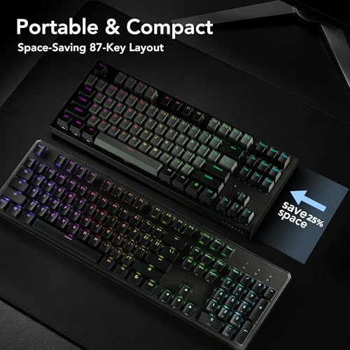 TECWARE Phantom+ Elite 87 Key RGB Mechanical Gaming Keyboard | 3-Mode Wireless Bluetooth 5.0, 2.4GHz & USB-C Wired | Hot-Swappable 5-Pin | Double-Shot PBT Keycaps | Wraith Brown Switch - Black - color: Brown Switch, size: Phantom+ Elite 87 | Black
