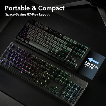 TECWARE Phantom+ Elite 87 Key RGB Mechanical Gaming Keyboard | 3-Mode Wireless Bluetooth 5.0, 2.4GHz & USB-C Wired | Hot-Swappable 5-Pin | Double-Shot PBT Keycaps | Wraith Brown Switch - Black - color: Brown Switch, size: Phantom+ Elite 87 | Black