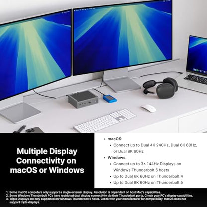 CalDigit TS5 Thunderbolt 5 Dock - 15 Port, 140W Charging, 80Gb/s TBT 5 x 4, USB-C 10Gb x 3, USB-A x2, 2.5Gb Ethernet, Dual 8K@60Hz Displays, SD & microSD UHS-II, 1m Braided Cable, Space Gray 240W PSU | Includes Thunderbolt 5 cable, rubber feet and 240W po