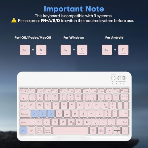 OMOTON Rechargeable Ultra-Slim Keyboard with Upgrade Oversize Keycaps, Adjustable Stand and Backlit, Wireless Bluetooth Keyboard for Samsung Tablet, iPad, Smartphone, Android, iOS, Windows, Pink - color: Pink