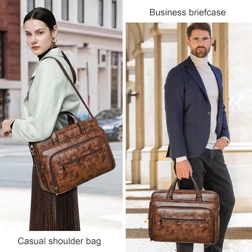 Leather Messenger Bag for Men&Women 17 Inch Leather Laptop Bag,Water-Resistant Large Shoulder Satchel Office,Work - color: Brown